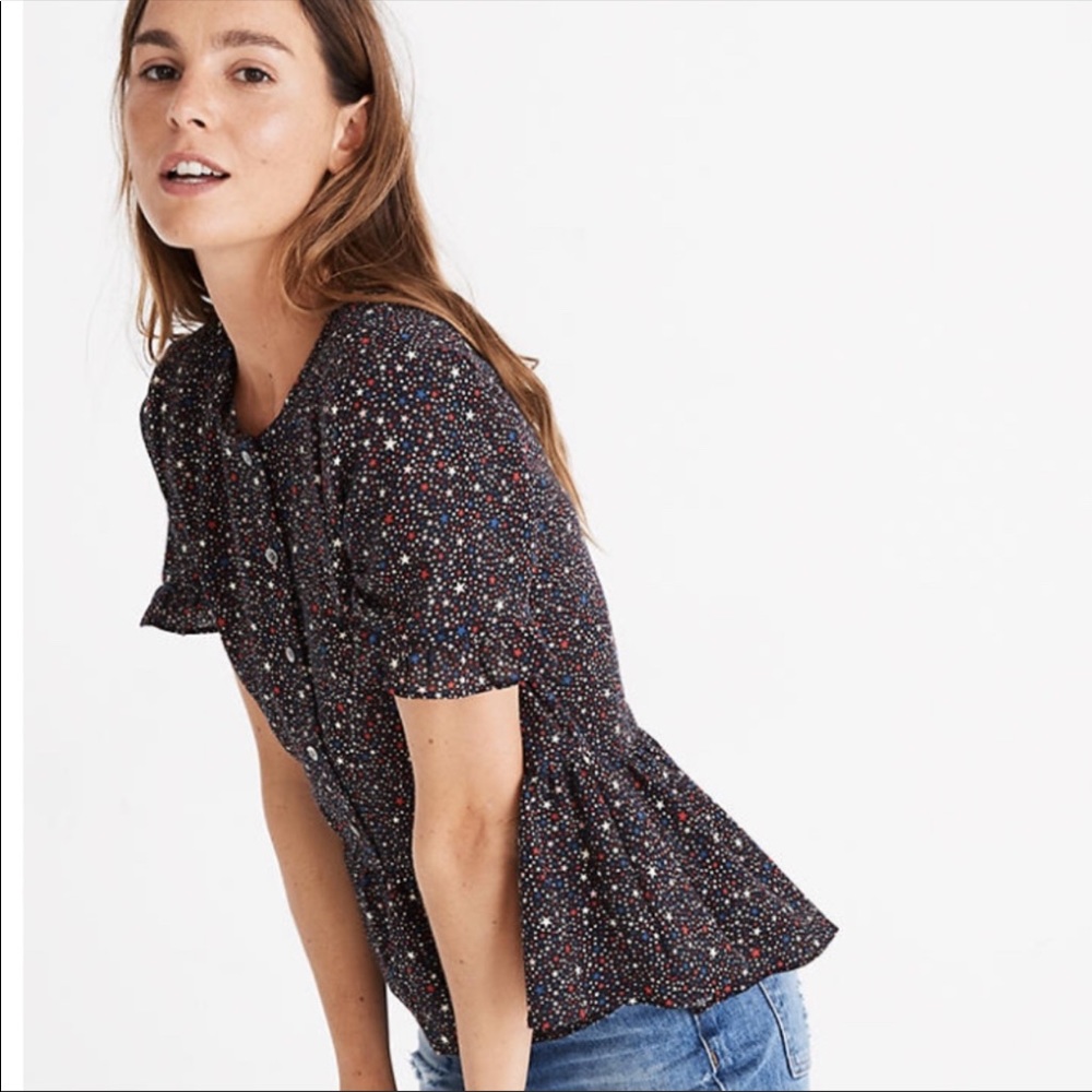 Madewell Studio Ruffle-Hem Top in Starry Night